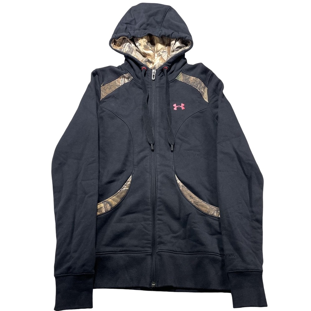 Under Armour Hoodie Womens Small Black Camo Full Zip Storm AllSeasonGear Hunting